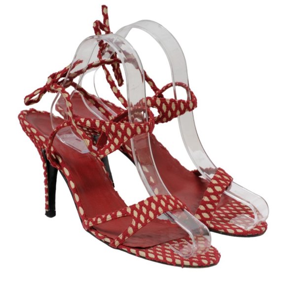 Pierre Hardy Womens Strappy Sandals US 8 EU 38 Red Tan Fishnet 90mm Summer Heels - Picture 1 of 10